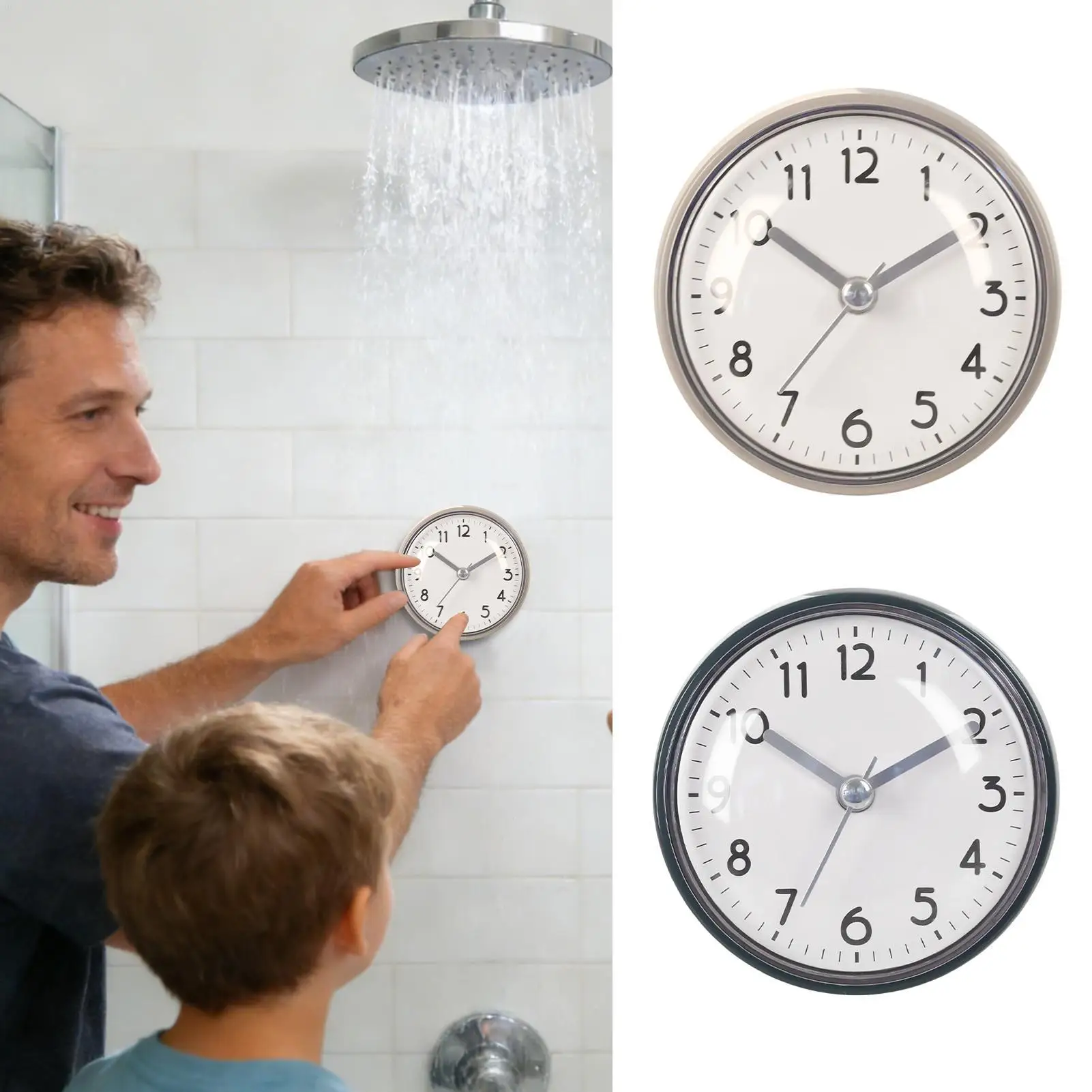 Bathroom Wall Clock Suction Cup Waterproof Battery Operated Alarm 3 Inches Small Clock for Bathroom for Home Office Living Room