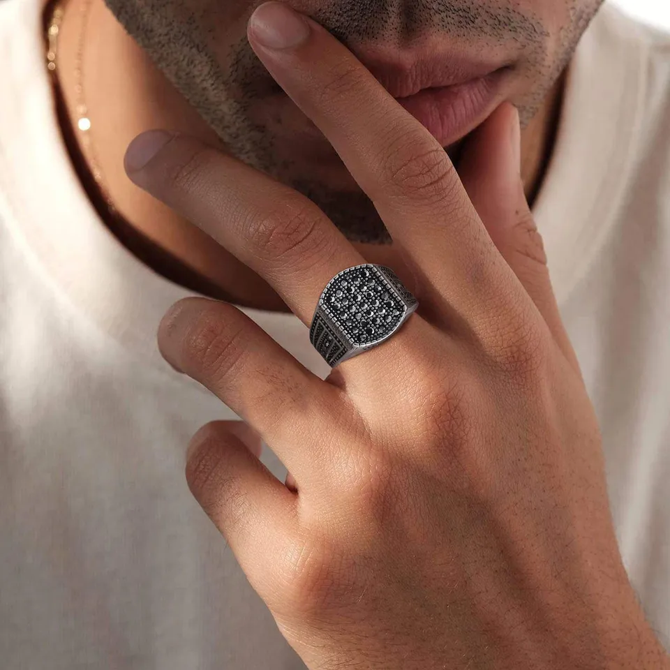 VNOX Stainless Steel Geometric Signet Ring for Men