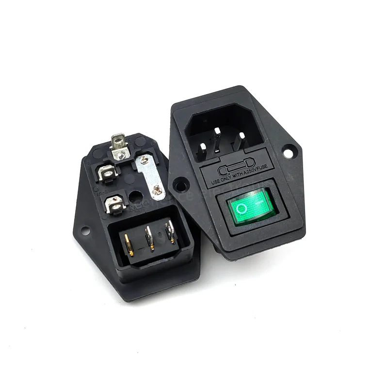 1set 10A 250V Inlet Module Plug Rocker Switch Male Power Socket 3 Pin IEC320 C14 Switch + Fuse