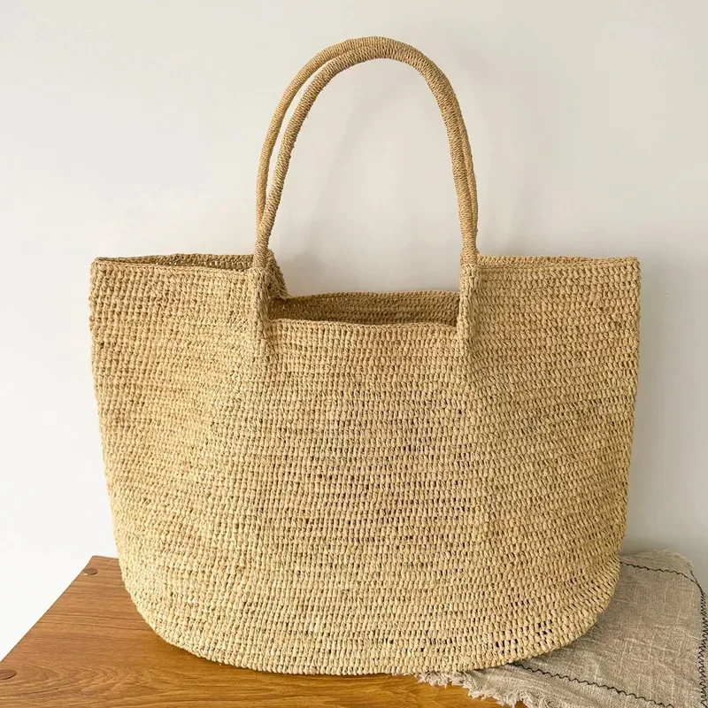 Bolso tote de rafia premium tejido para mujer, de gran capacidad, bolso de hombro de paja, accesorio versátil de verano