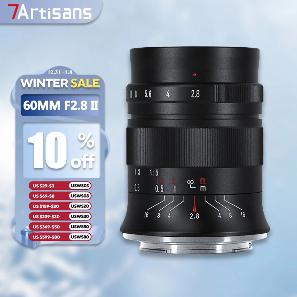 

7artisans 60mm F2.8 II APS-C Frame Macro Lens for Potrait Photography with Sony E A7RIII X Nikon Z5 Z6 II RF M M43 L Mount