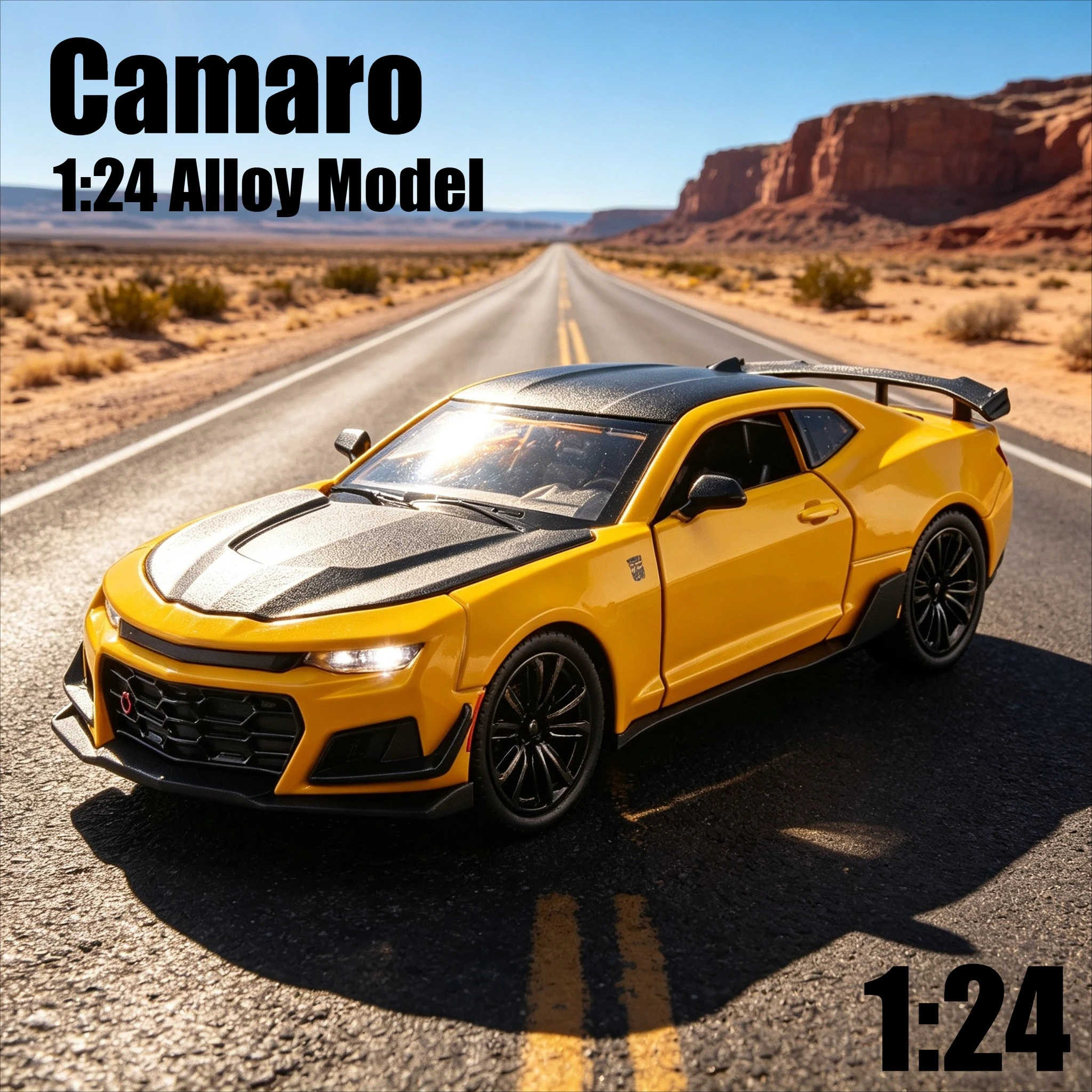 1:24 Camaro Simulation Alloy Car Model Sound and Light Sound Effect Pullback Desktop Ornament Toy Gift