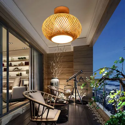 

35/40/50CM Nordic Home Deco Hand Woven Bamboo Art Ceiling Lamp Modern Bamboo Wood Birdcage E27 Ceiling Lights Cage lamp Fixtures