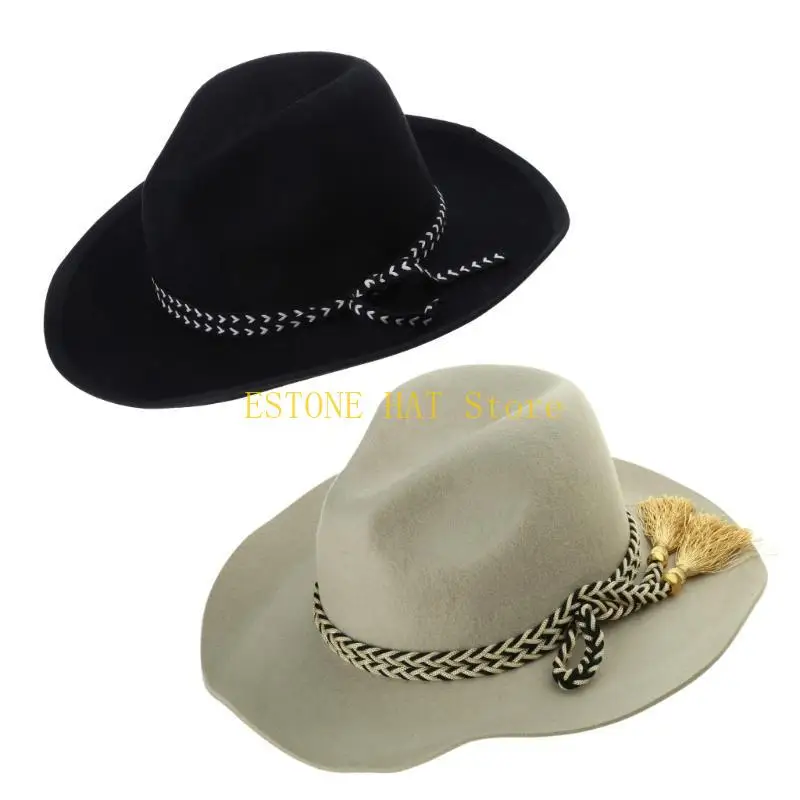 49MF Cowboyhoed Zwarte Fedora Hoed Cowboyhoed voor Feestfeest Cowboyhoed