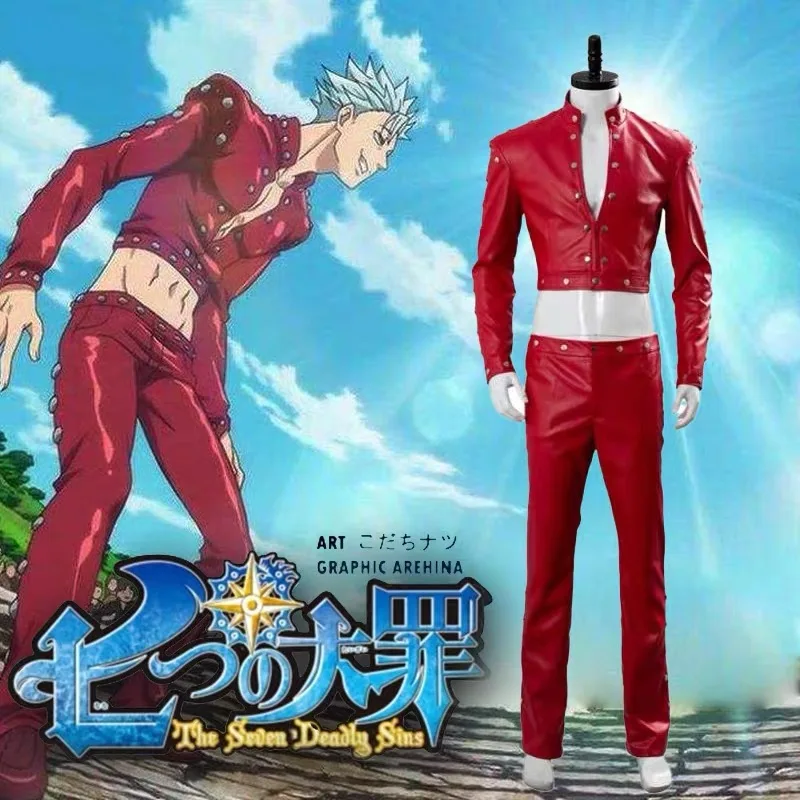 Disfraz de Anime de los siete pecados capitales: la ira de los dioses Ban, peluca del pecado de la ganada de zorro, abrigo rojo de PU, uniforme para hombre, traje de Halloween