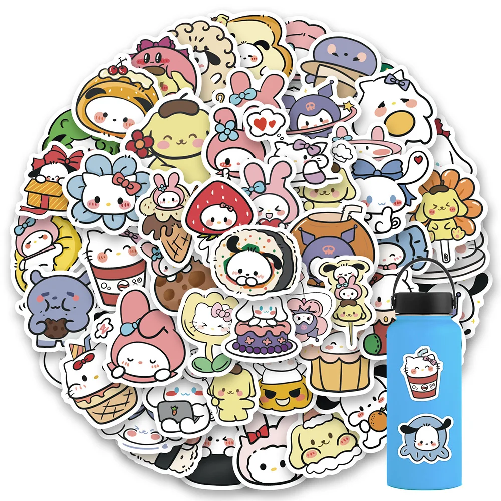 10/30/50/100pcs Cute Sanrio Hello Kitty Cinnamoroll Kuromi Stickers decalcomanie bottiglia d'acqua Laptop Notebook cancelleria Sticker Toys