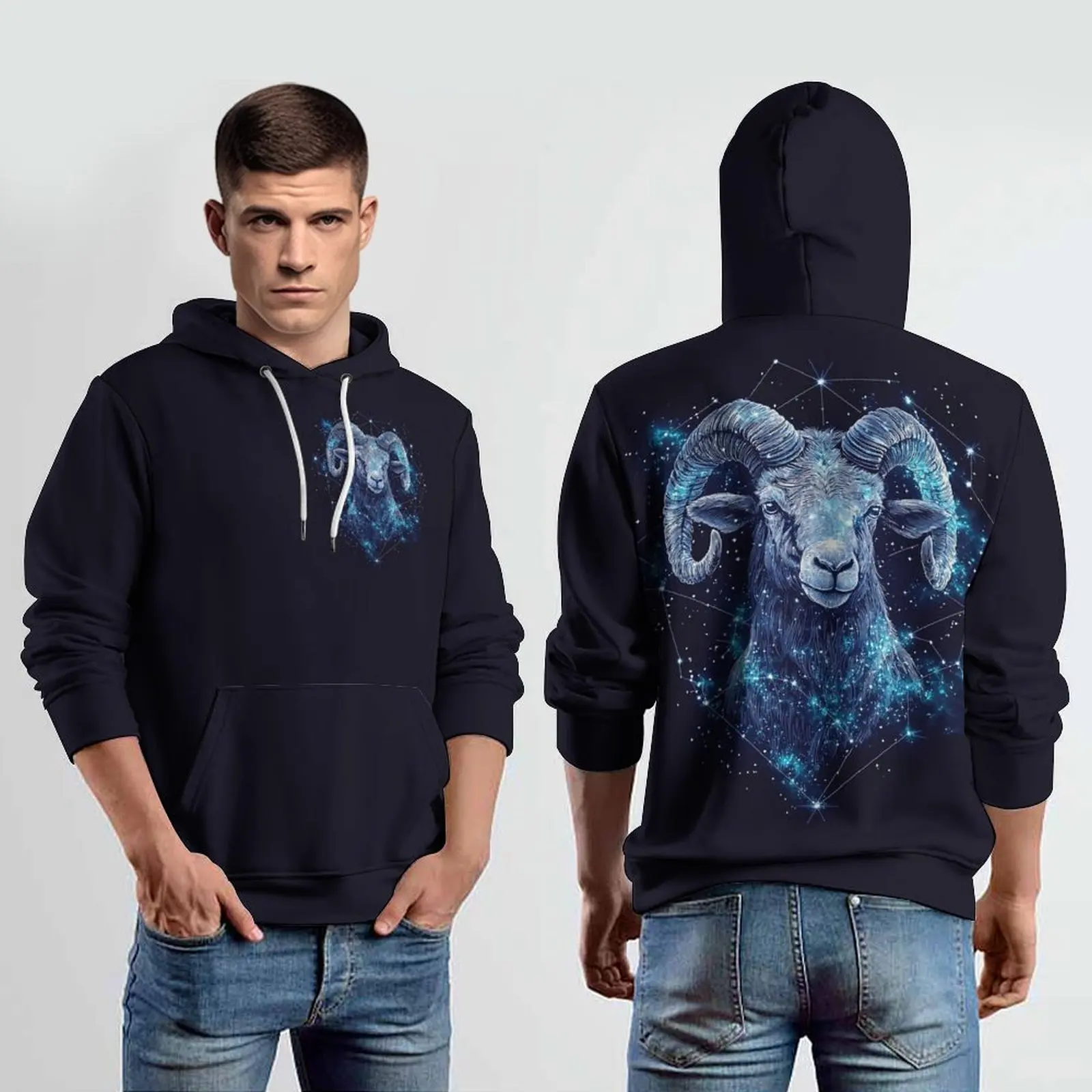 Aries Hoodie Zodiac Star Sign Astrology Theme Men\'s Hoodie Sportswear Sweatshirt Casual Long Sleeve Pullover Fashion