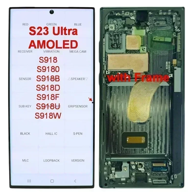 

AMOLED LCD Touch Screen Digitizer, Display with Defects, Samsung Galaxy S23 Ultra 5G LCD, S918, S918B, S918U ,S918F