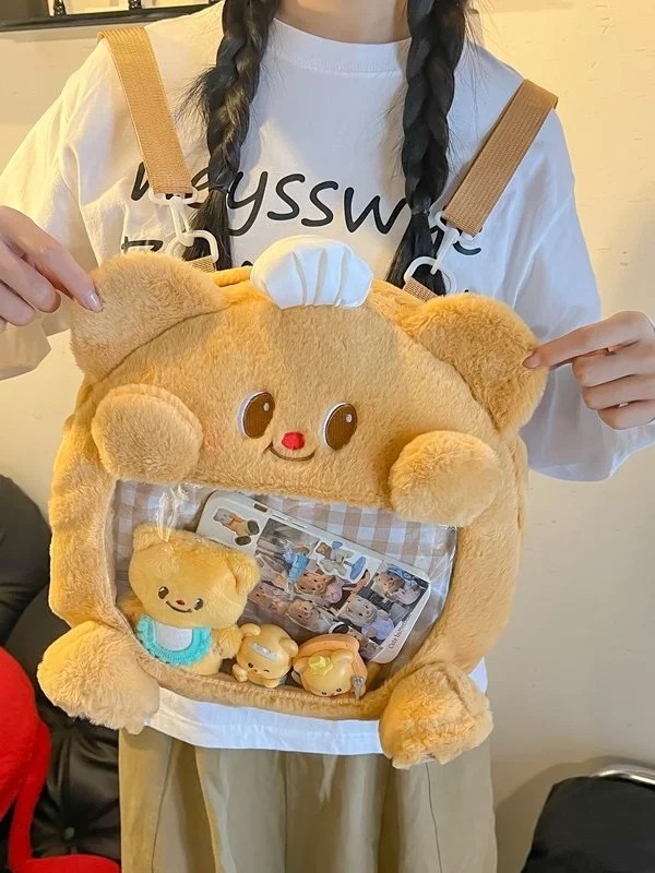 

Cute Bear Plu oulder Bag Women's Doll Bapa Soft Embroidered Sweet Sle Large Size Foldable Casual Leisure Bag