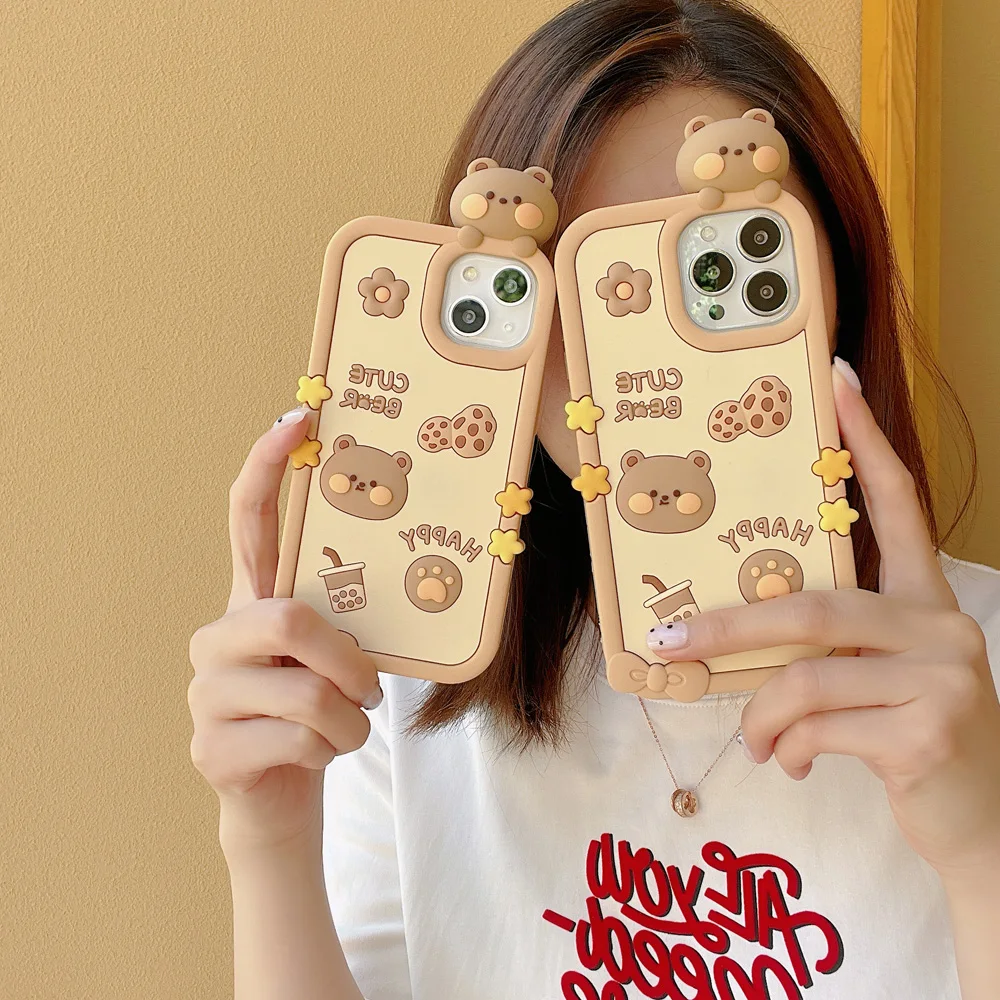 

Soft Silicone Case for iPhone, Back Cover, Shockproof Shell, 3D Cute Cartoon Animal Skin, iPhone 11, 12, 13, 14,15 Pro Max, Plus