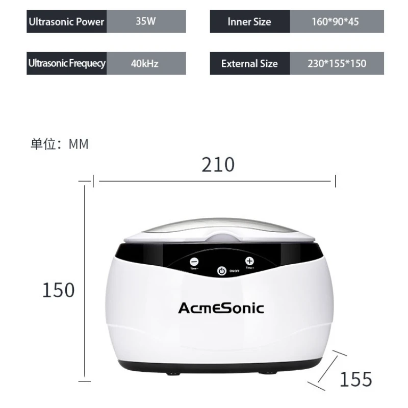 650ML Household Ultrasonic Cleaner 40KHz High Frequency Touch Operation Ultrasound Washing for Watches Jewelry Glasses Razor