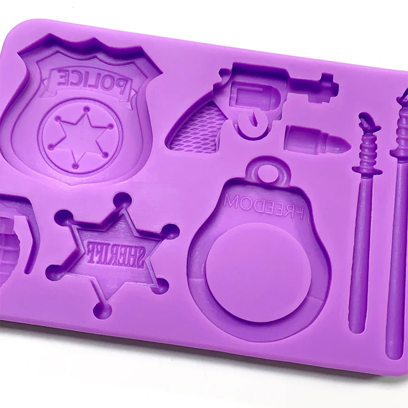 Toy badge Handcuffs baton silicone mold Cake decoration mold Toy Revolver Toy Bullet brand DIY chocolate candy mold