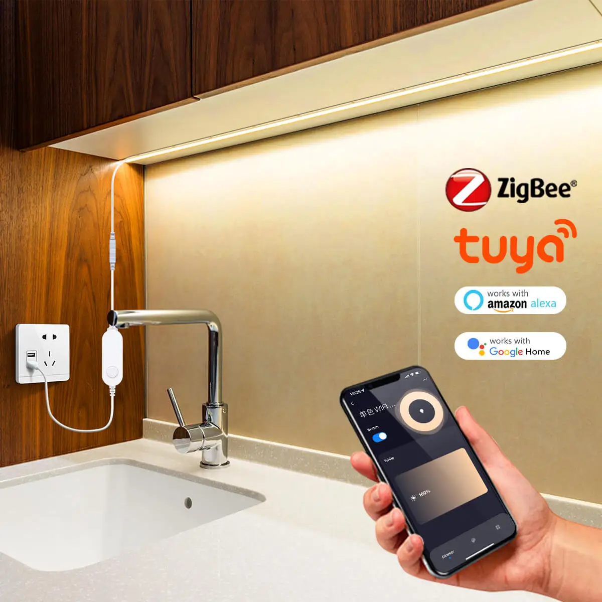 

TUYA Zigbee USB 5V Smart Dimmable COB Strip Light 320LEDs/M High Lumen DIY Режет Работа с Zigbee Hub Bridge Gateway Alexa