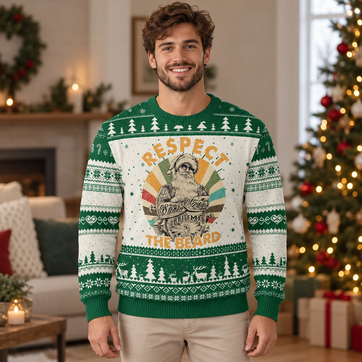 New Printed Santa Crewneck Sweaters for Seasonal Family Outfits An Ugly Christmas Sweater with Festive Artwork for Winter Days