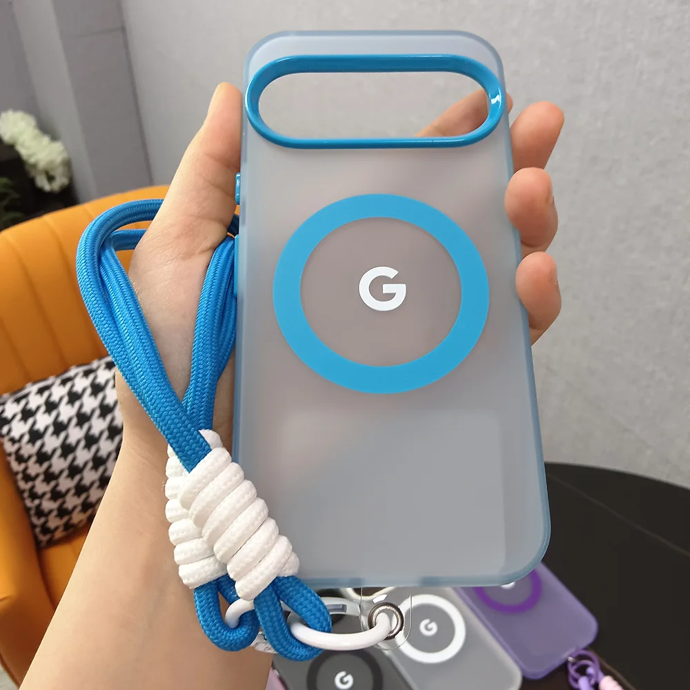 حافظة مغناطيسية ملونة غير لامعة من المعصم لهاتف Google Pixel 9 8 Pro XL 10 9a 8a لشحن Magsafe غطاء شفاف للكمبيوتر الشخصي