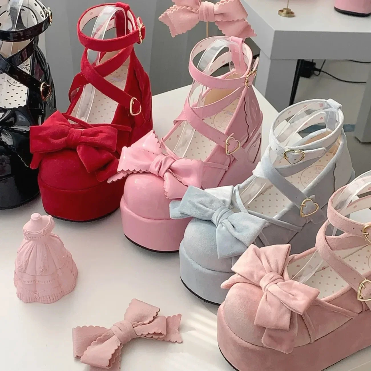 

Cosplay Sweet tea party Mandarin duck shoes Cos Girl Cream Bubbles Bow Kawaii Shoes Lolita Girls High Heel LoliShoes