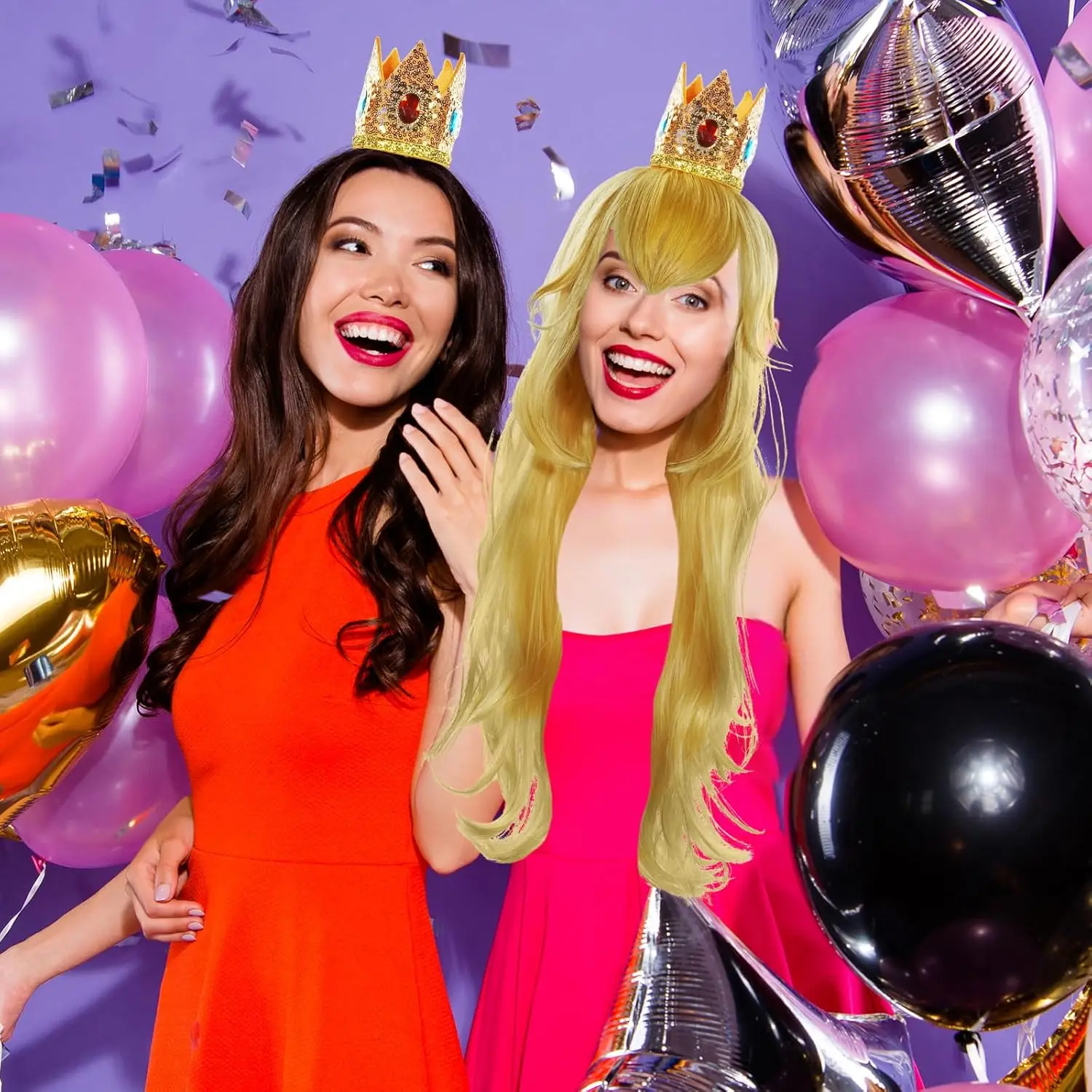 Blonde Wavy Princess Wig Golden Long Wavy Wigs Peach Cosplay Wig Anime Synthetic Hair for Costume Party wig and 1 Crown