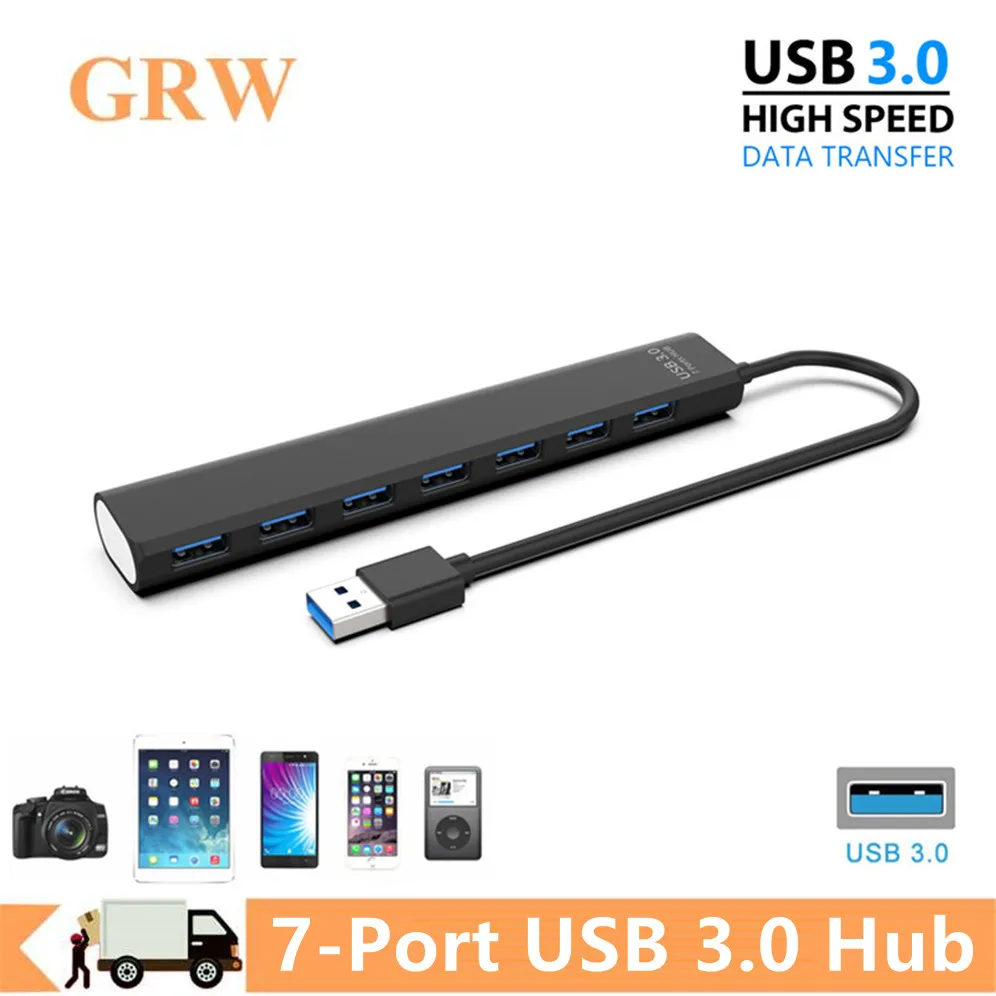 GRWIBEOU USB 3.0 HUB 7 Port Splitter USB HUB Adapter Expansion Dock Ultra-Slim OTG Adapter For PC Laptop Computer Accessories