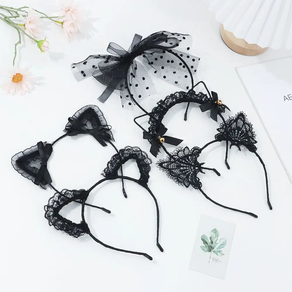 Cute Lace Black Cat Ears Headband Women Girls Hair Hoop Party Decoration Sexy Lovely Cosplay Halloween Costume Hair Accessories