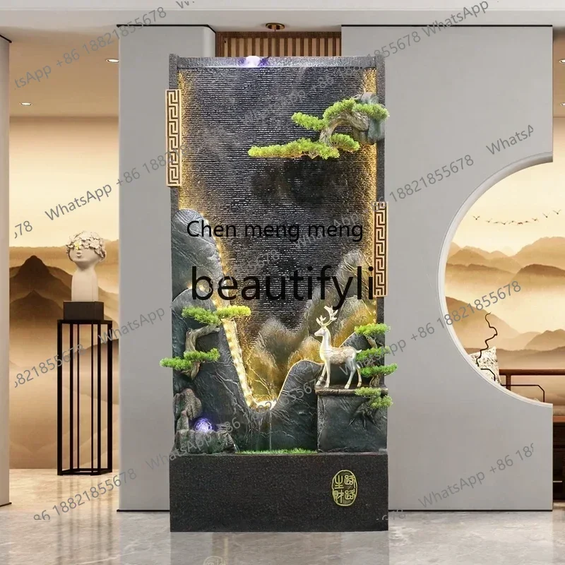 D178   Chinese circulating water curtain wall fountain rockery flowing water living room office lucky ornament opening gift