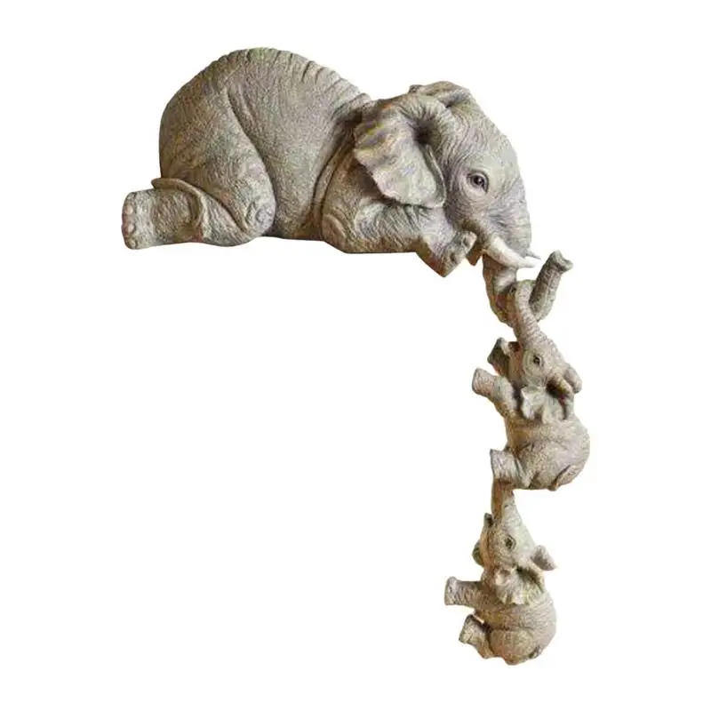 

Elephant Statues Home Decor Elephant Mother Hangings 2 Babies Statue Resin Crafts Ornaments Elephant Sitter Hand-Painted