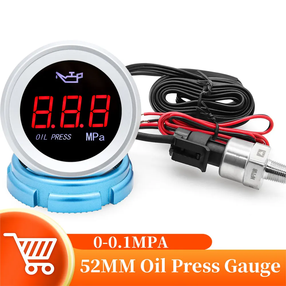 12/24V Universal Digital Oil Pressure Gauge With Alarm 52MM Electronic LED Oil Press Gauge 1/8NPT Sensor For Car Boat Marine