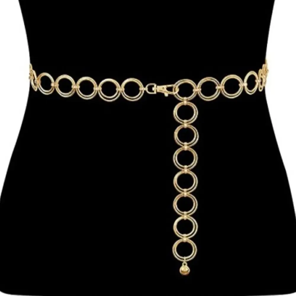 Jeans Decorative Casual Trendy Metal Chain Belt Luxury Alloy Waistband Double Ring Waist Band Slimming Cummerbands