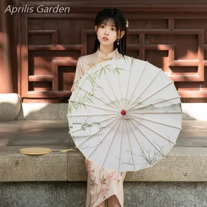 Aprilis Garden Classical Oil Paper Umbrella Qingming Rain Dance Elegant Ink Chinese Style Hanfu Qipao Show Umbrella parasol