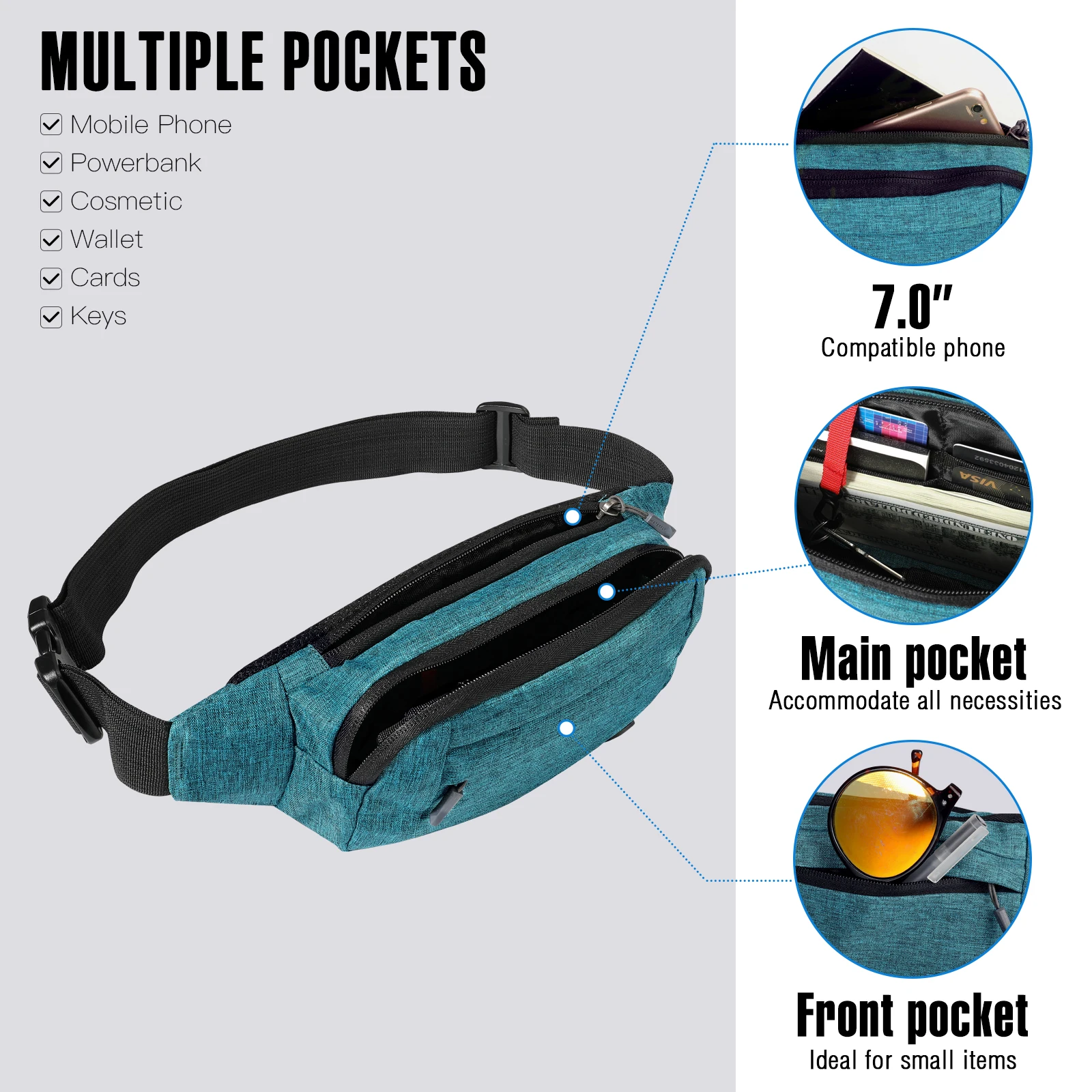 WATERFLY 여성용 허리 패니 팩, 조정 가능한 벨트가 있는 가슴 가방, 스포츠 달리기 하이킹 조깅, 여성 패션