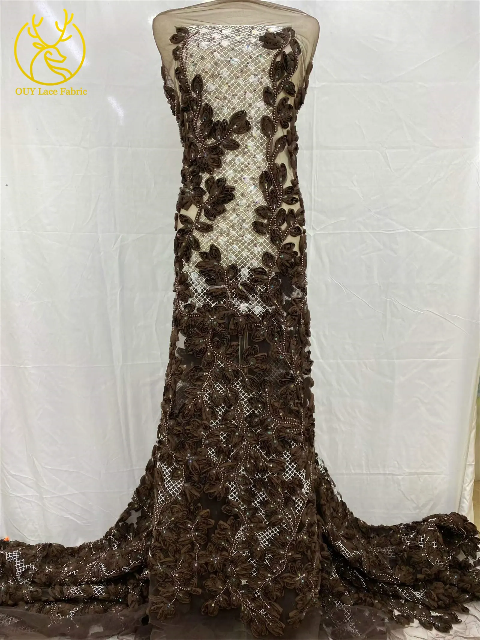 2026 Modische französische Mesh-Spitze mit Perlen und Pailletten, 3D Hochwertige nigerianische Spitze für Brautkleider und Hochzeitskleider, 5Y – Detail 13