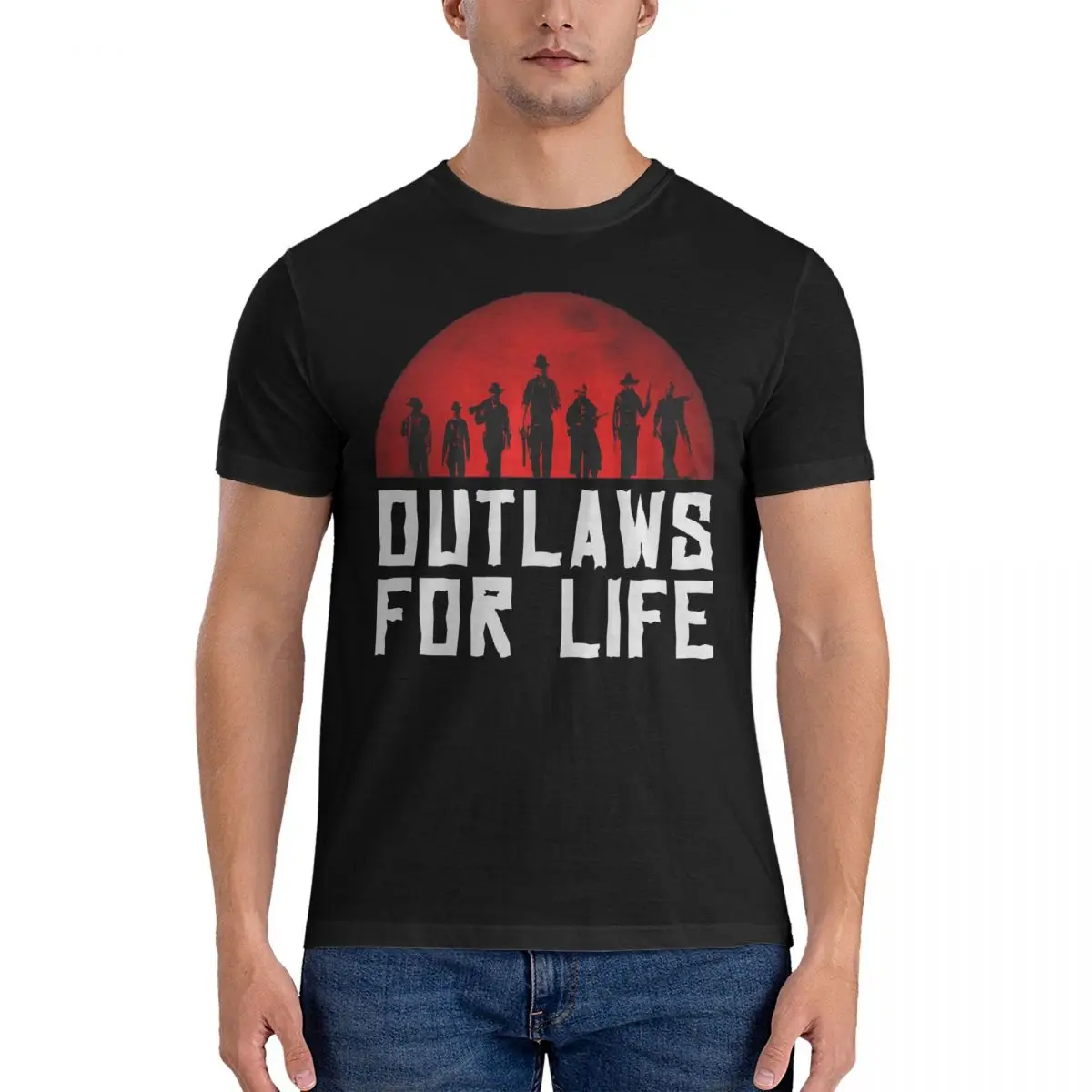 Outlaws For Life T-Shirt Men Red Dead Redemption Vintage Cotton Tee Shirt Crewneck Short Sleeve T Shirt Unique Clothing