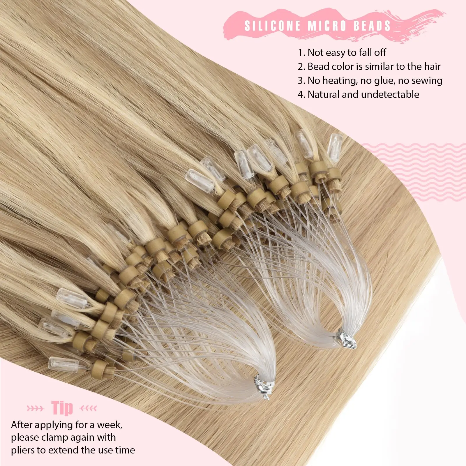 وصلات حلقة دائرية صغيرة من الشعر البشري بنسبة 100%، حلقات صغيرة لحمة مستقيمة لتطبيق سهل الضرر مجانًا