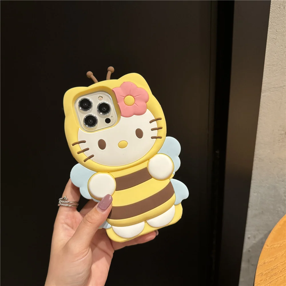 luxury 3D Stereoscopic Hello Kitty Cases For iPhone 16 15 14Plus 13 12 11 Pro Max Mini XR XS Soft Silicone Shockproof Back Cover