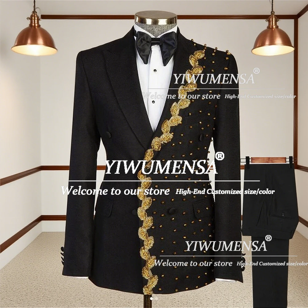 

Luxury Groom Wedding Suits For Men Gold Embroidered Groom Tuxedos Customized 2 Pieces Sets Man Banquet Party Blazers Costume