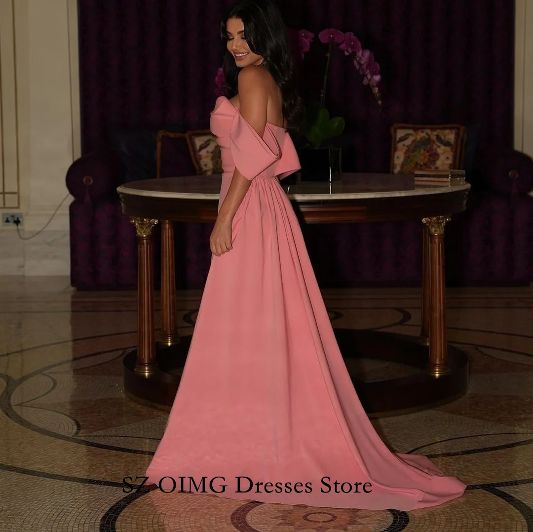 OIMG New Design Mermaid Classic Prom Dresses Pink Dress Strapless Floor Length Slit Women Evening Gowns Formal Party Dress