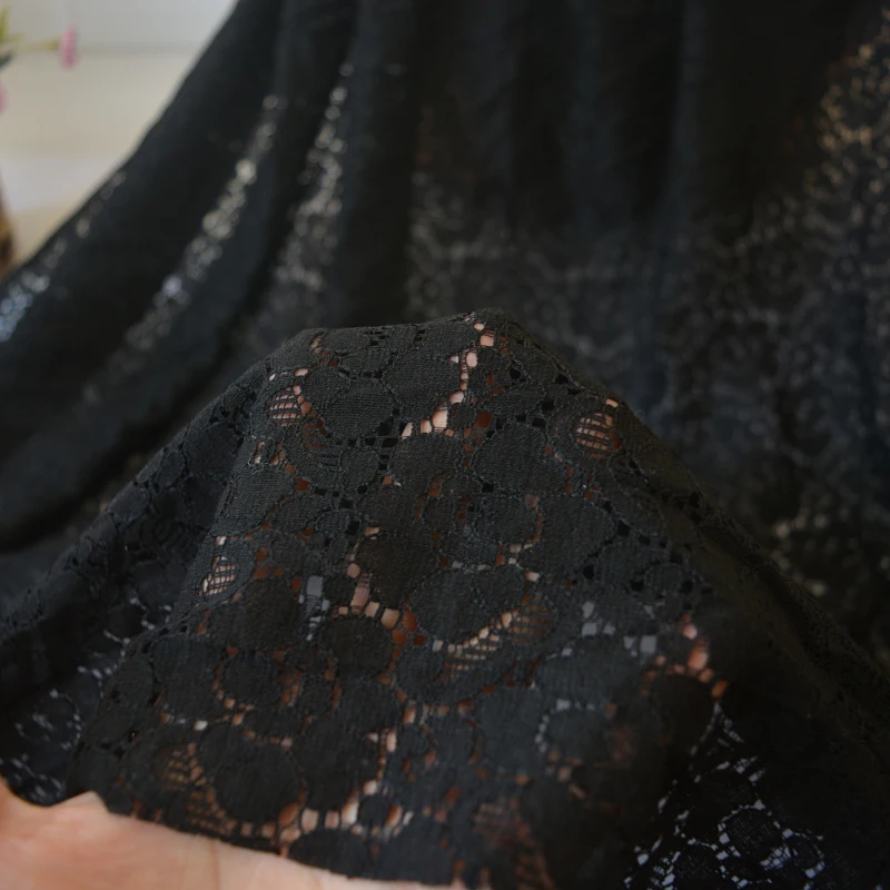 High Quality Black Tulle Lace Fabric DIY Clothes Guipure Patchwork Embroidery Lace Fabric for Dress by meter