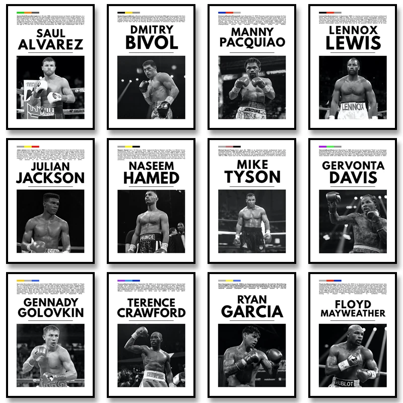 Black and White Boxing Legends Canvas Poster Boxing Inspirational Canvas Print Painting Wall Decor for Gym Bedroom Home Decor