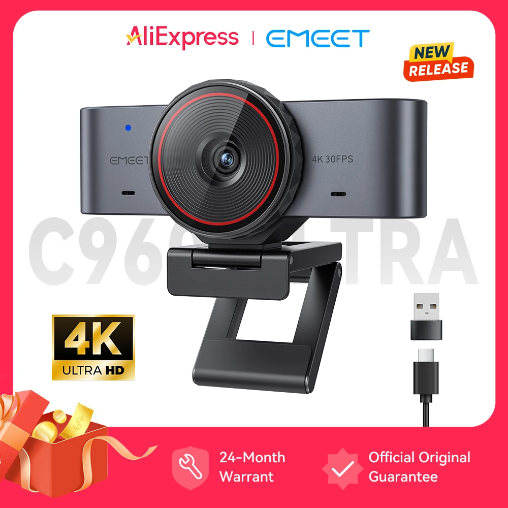 Cámara Web 4K 1080P60fps para Streaming, Cámara USB EMEET C960 Ultra de 8MP con Sensor SONY, Compatible con Zoom/Microsoft Teams