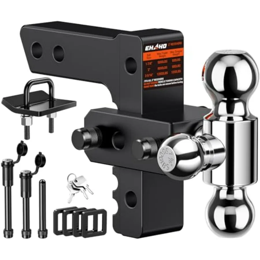 

Регулируемое тягово-сцепное устройство для прицепа с трехшариковым креплением, 2-дюймовый фаркоп с вылетом 6 дюймов (опускание/подъем) для грузовиков, грузоподъемность 12 500 фунтов, двойная противоугонная блокировка