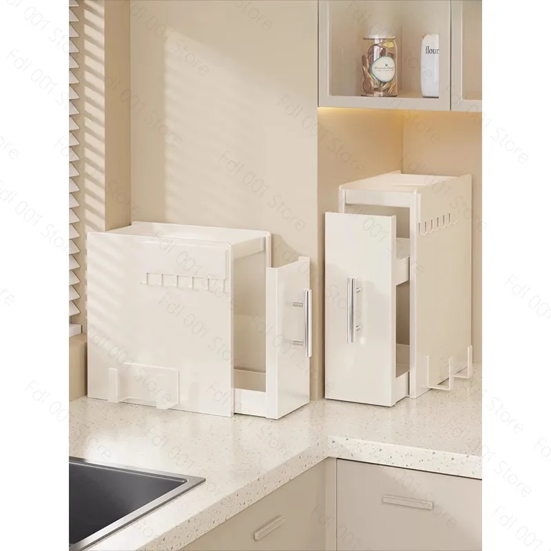 Countertop Pull-out Storage Rack, Narrow Dustproof Wrought Iron Rack, Seasoning Finishing
