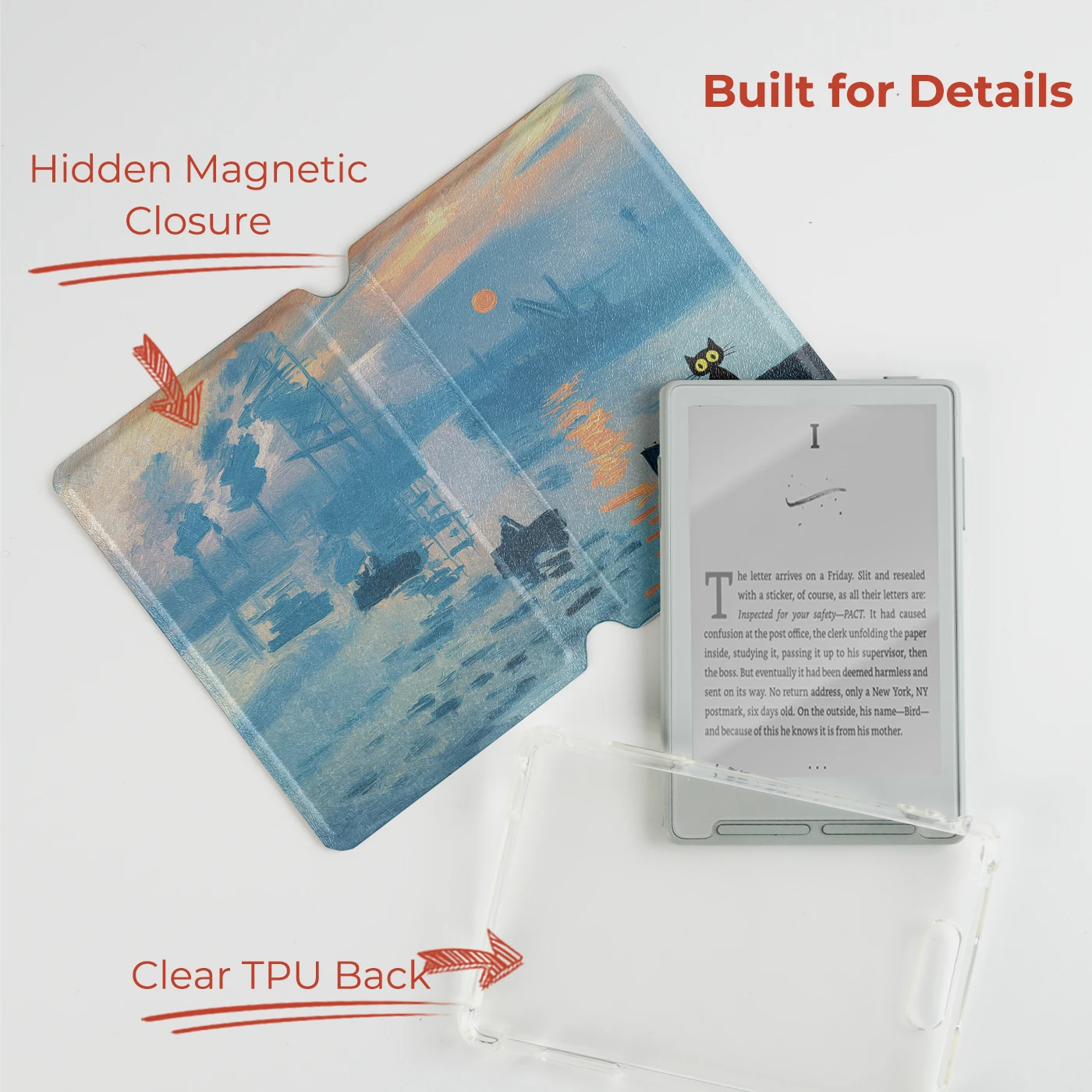 Twosheep Monet and Cat Magnetic Detachable Case suit for XTEINK X3, XTEINK X4 Detachable Cover Clear TPU Back Shell Slim Guard