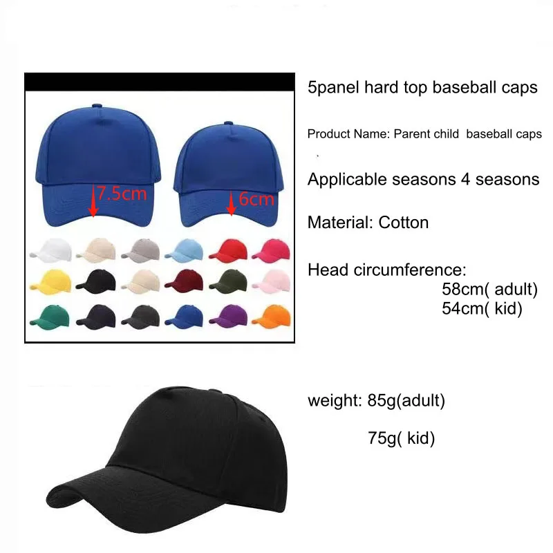 1pc Customized Candy Parent-child Baseball Cap 5 panel  Cotton Outdoor Sports Hat Printed Embroidery for Women and MenAdjustable