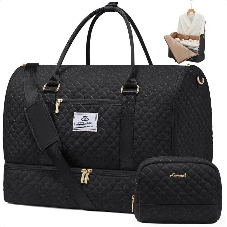 

LOVEVOOK Convertible Garment Bag for Women with Shoe Pouch Carry On Travel Duffel Bag with Toiletry Bag 2 in 1 Hanging Suitcase