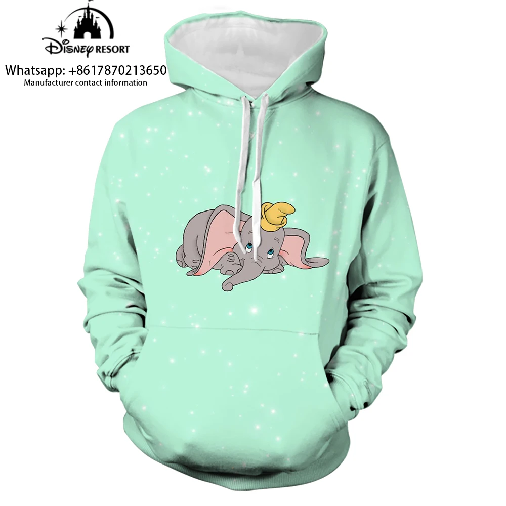 Hoodie impresso em anime unissex dumbo, hoodie casual feminino, tops estilo rua, moda infantil, novo, Y2K, 3D, primavera, 2024