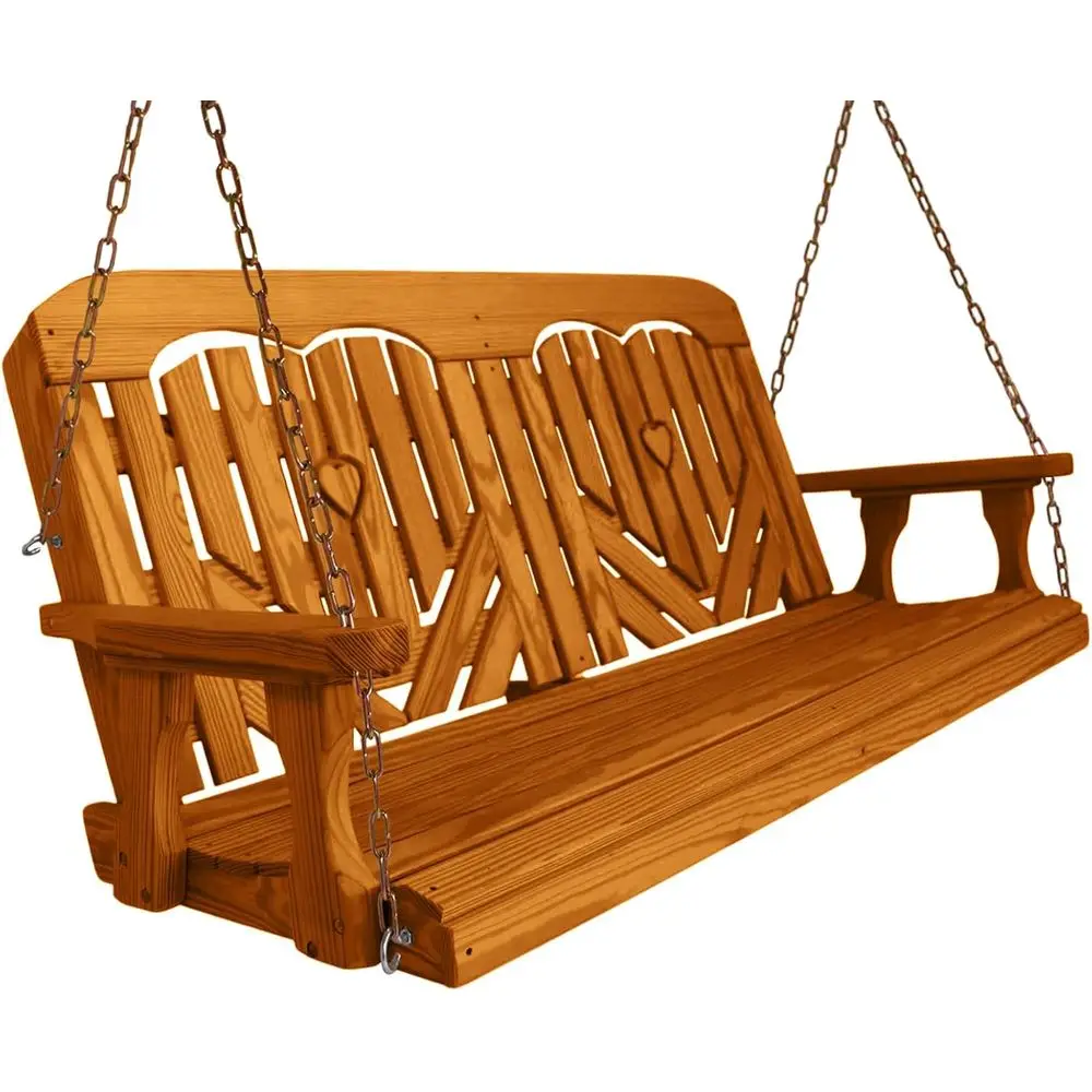 

Solid Yellow Pine Outdoor Hanging Bench, Handcrafted Heartback Porch Sweetheart Swing, Made in USA, Heavy-Duty