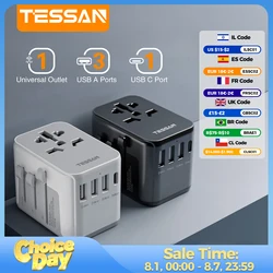 TESSAN Universal Travel Adapter with USB Port and Type C, Worldwide Power Adapter EU/UK/USA/AUS Plug for International Travel