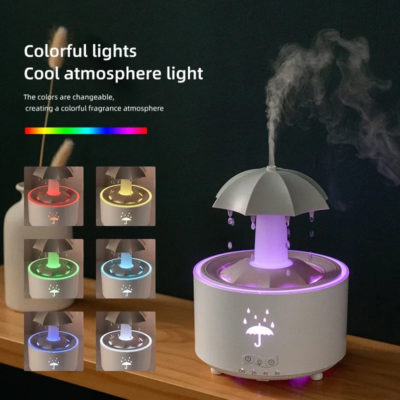 For Home Cloud Rain Humidifier Raindrop Aroma Essential Oil DiffuserRemote Control Night Light Desktop Fountain Water Drop Sound