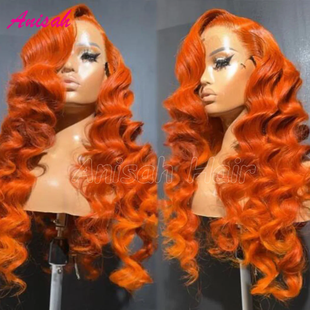 

Vietnamese Ginger Orange 13x4 HD Transparent Lace Front Wigs Human Hair Colored Loose Deep Wave Lace Closure Human Hair Wigs