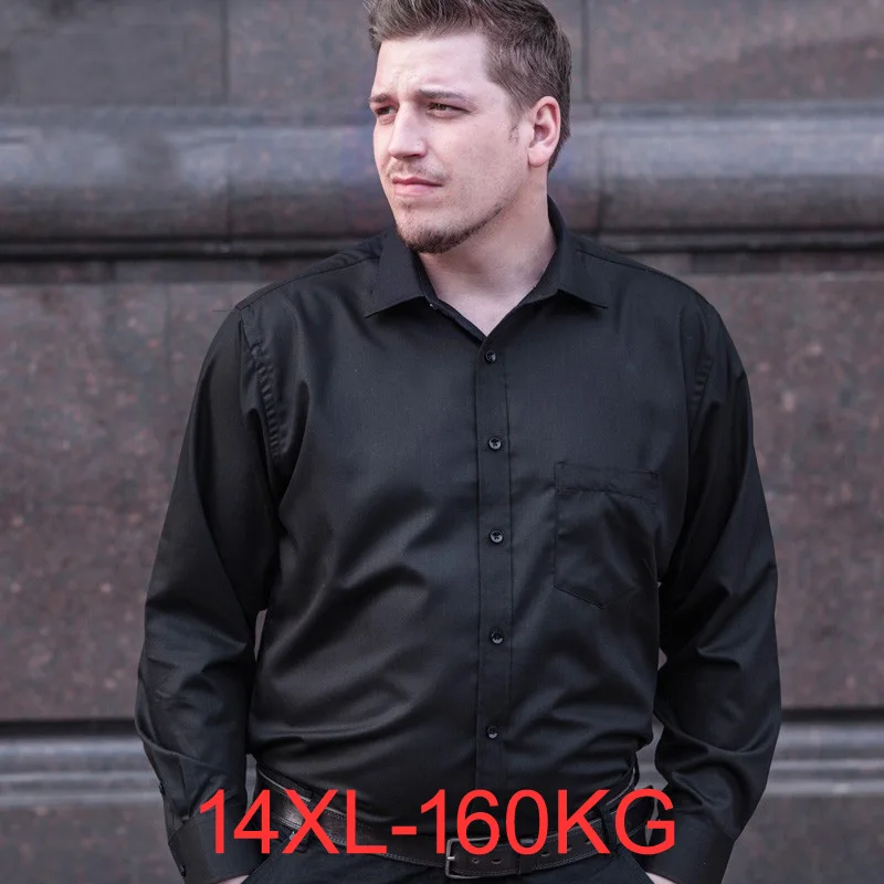 Plus size Summer Spring shirt men long sleeve 8XL 9XL 10XL 12XL shirt White black oversize dress shirt 44 45 46 47 48 50 52 54