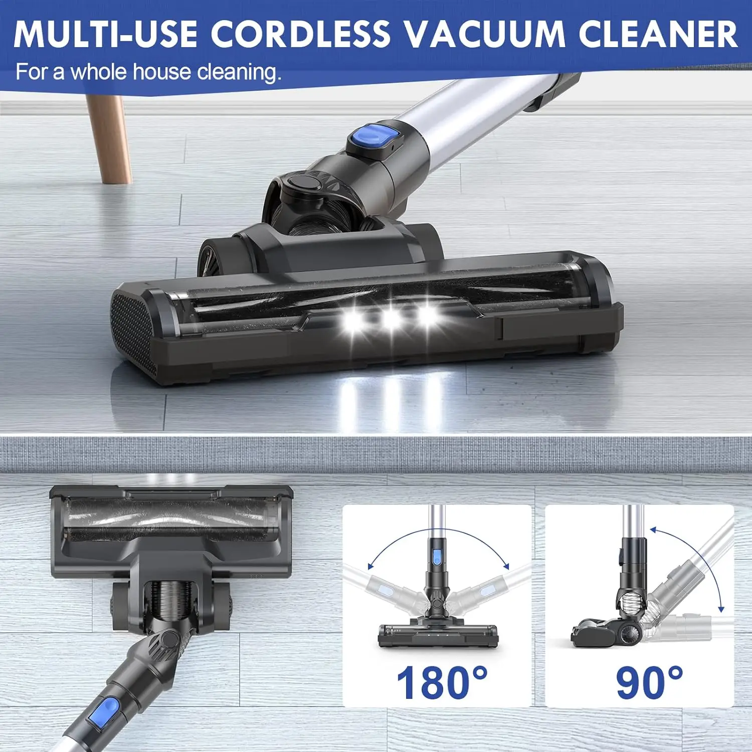 EICOBOT A13 Cordless Vacuum Cleaner 2PCS, 35 Minute Run Time, LED Display, Smart Adjustment Lightweight Handheld Vacuum Cleaner